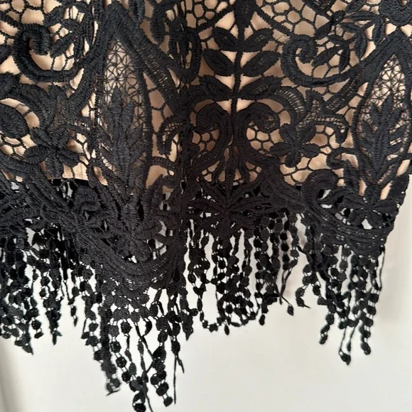 Saylor Fringe Embroidery Black Lace Dress Size M - Picture 5 of 11